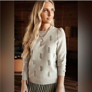 Bohme light green abstract pullover puff shoulder sweatshirt neutral cozy fall